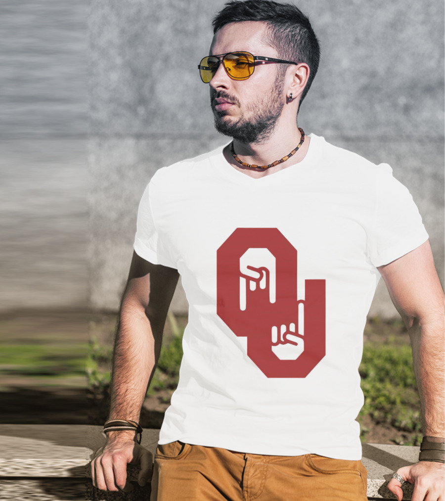 Oklahoma Sooners Logo With Horns Down Hand Gesture T-Shirt