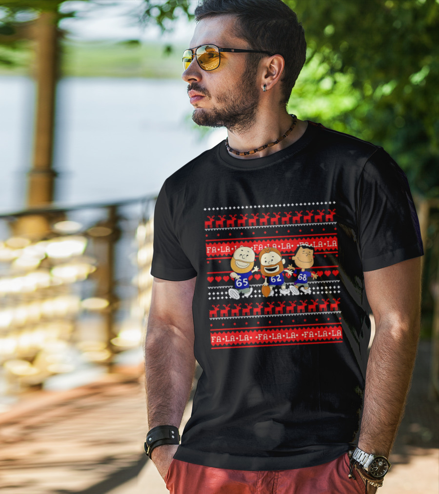 Philadelphia Eagles Lane Johnson Jason Kelce Jordan Mailata Fa La La Christmas Cartoon T-Shirt