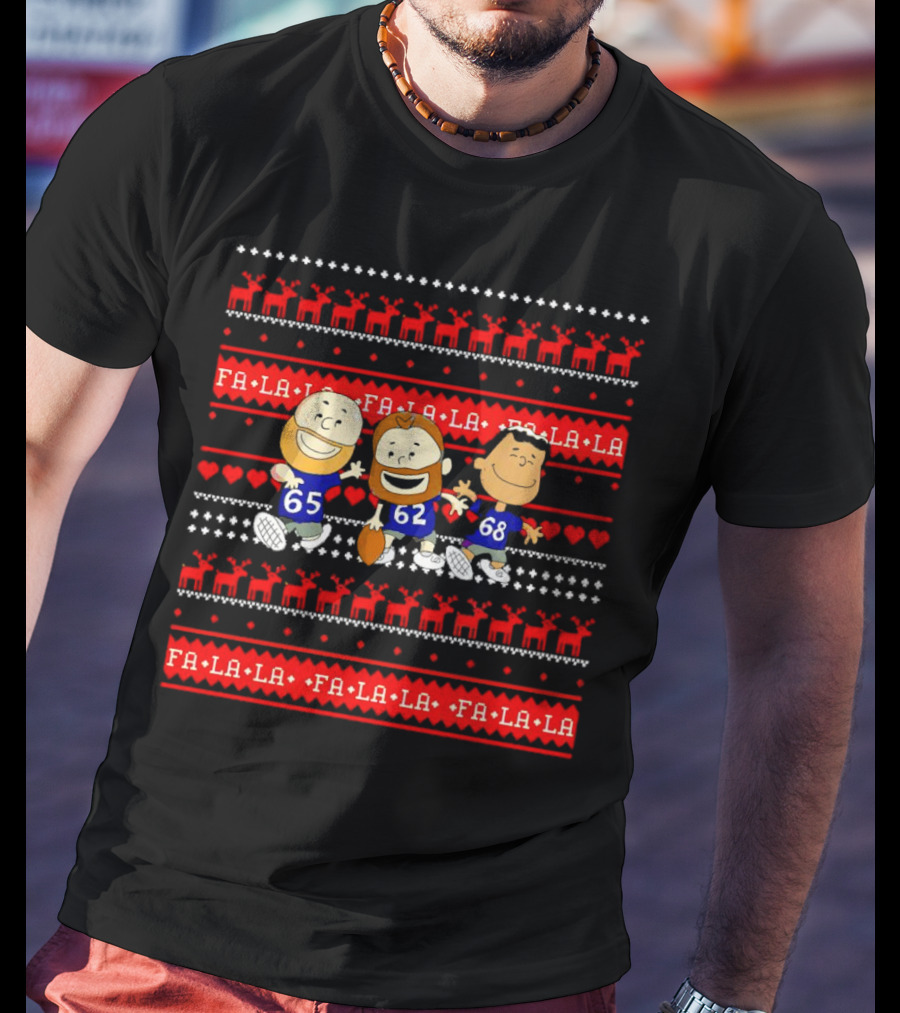 Philadelphia Eagles Lane Johnson Jason Kelce Jordan Mailata Fa La La Christmas Cartoon T-Shirt