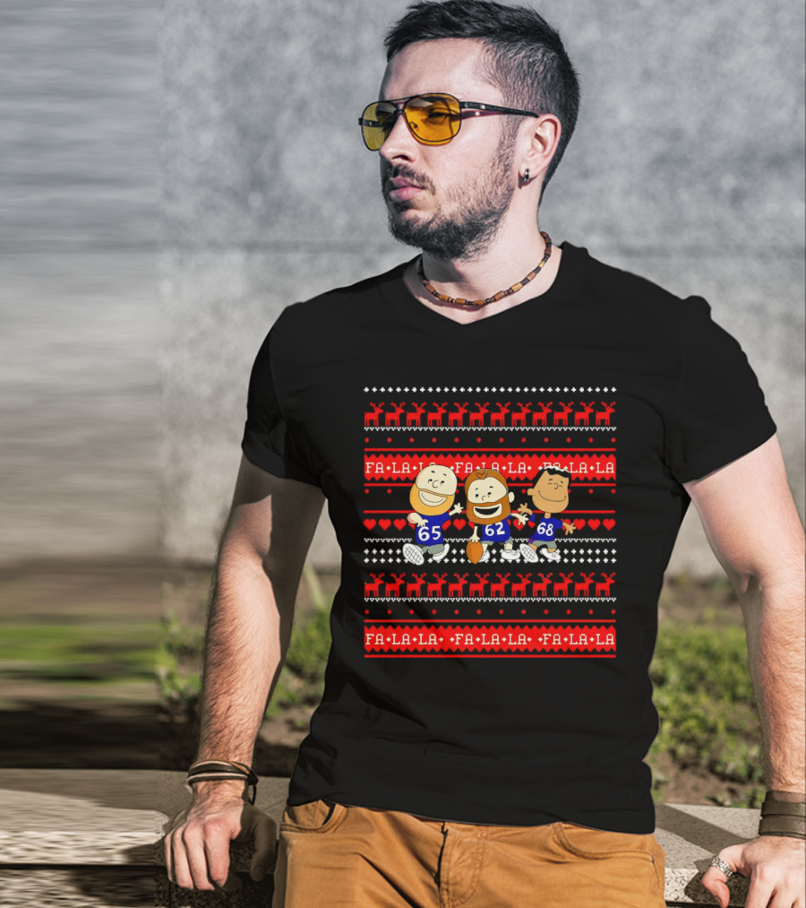 Philadelphia Eagles Lane Johnson Jason Kelce Jordan Mailata Fa La La Christmas Cartoon T-Shirt
