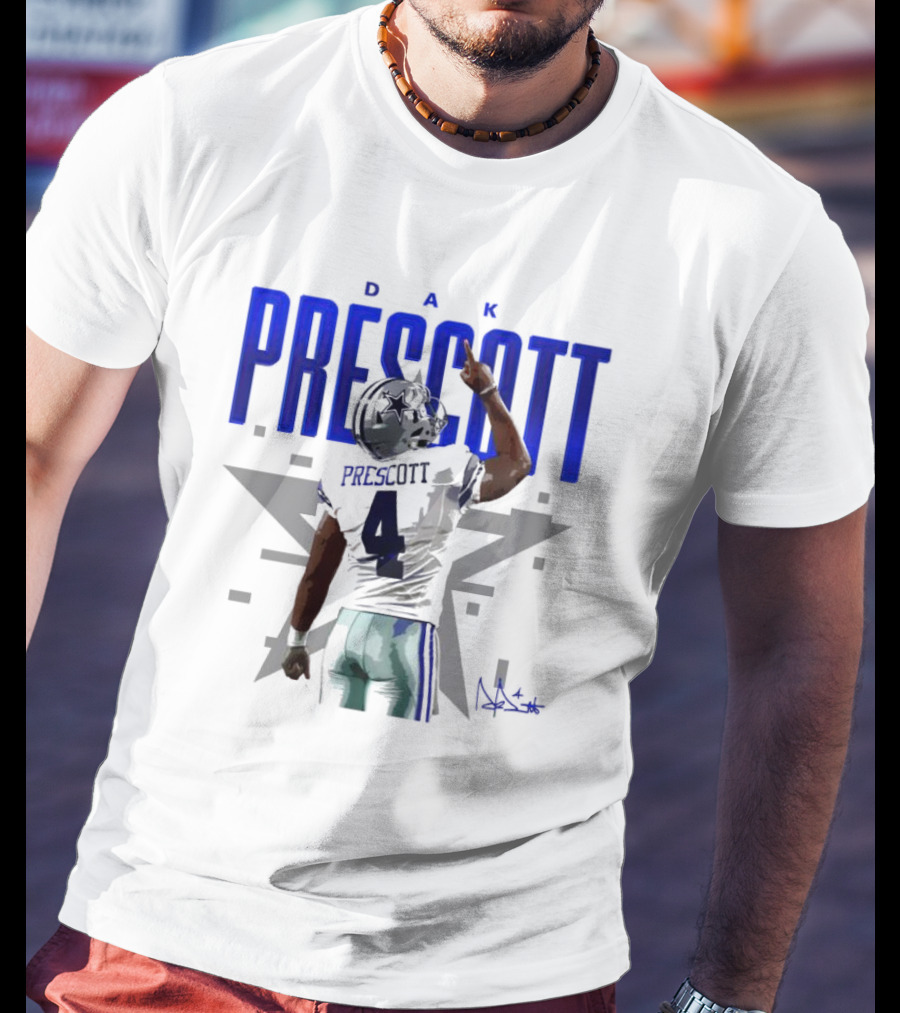 Dak Prescott Dallas Cowboys Number 4 Signature Star T-Shirt