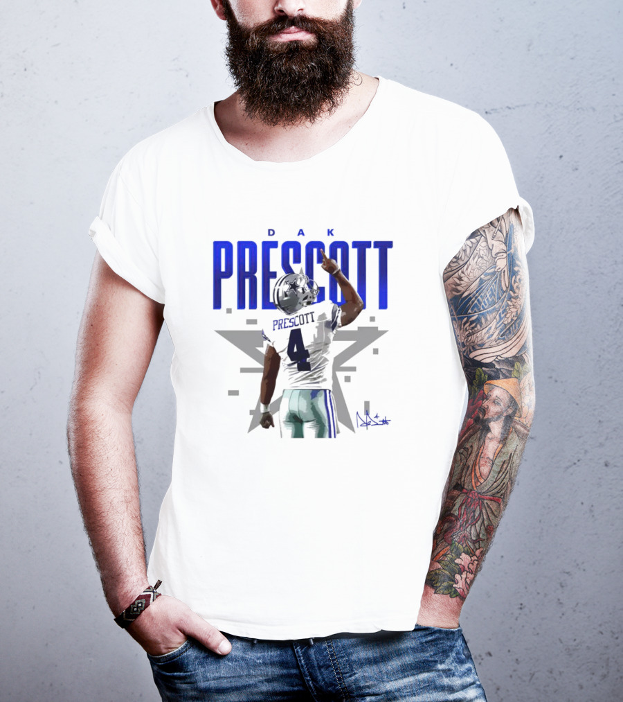 Dak Prescott Dallas Cowboys Number 4 Signature Star T-Shirt