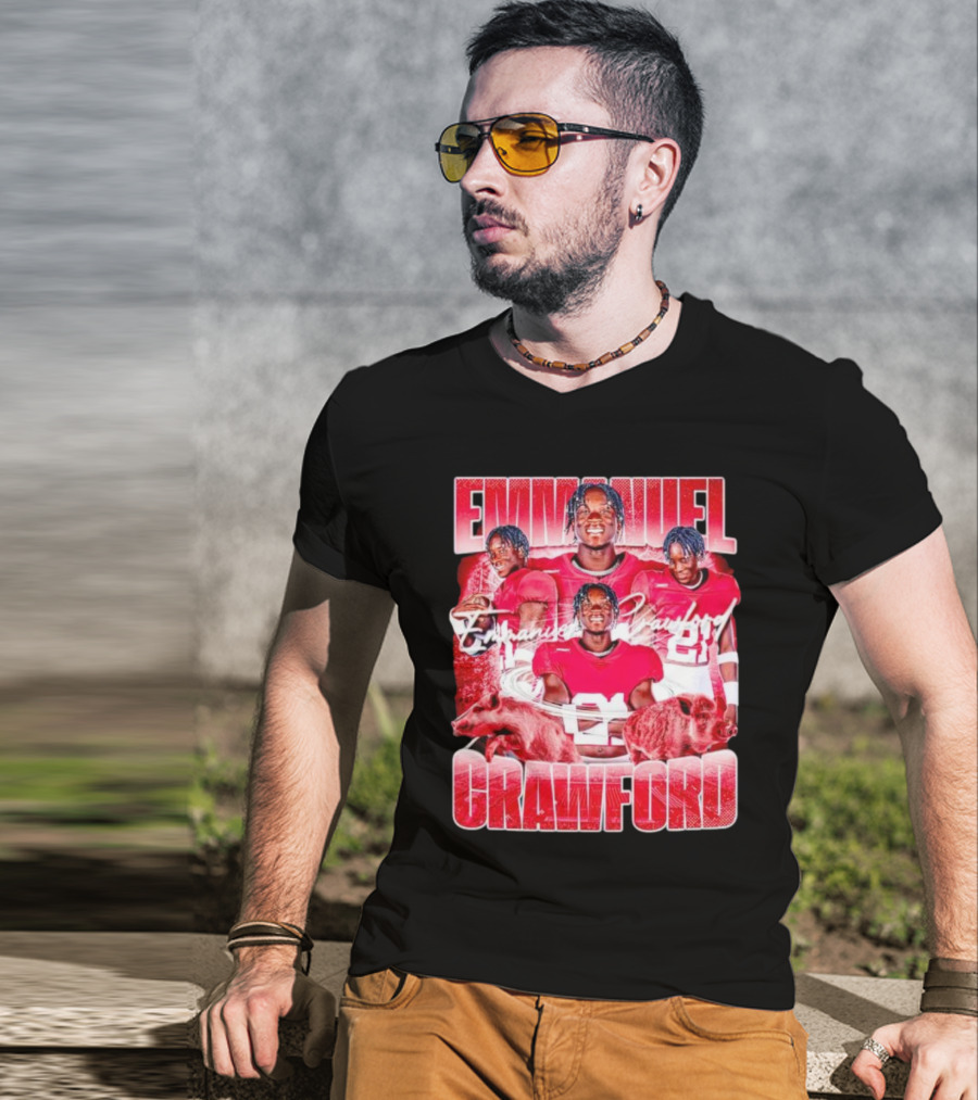 Emmanuel Crawford Arkansas Razorbacks Football Vintage Retro Collage T-Shirt