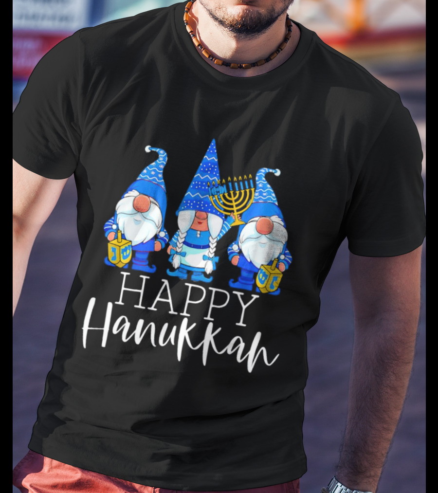 Gnomes Celebrating Hanukkah With Menorah And Dreidel T-Shirt