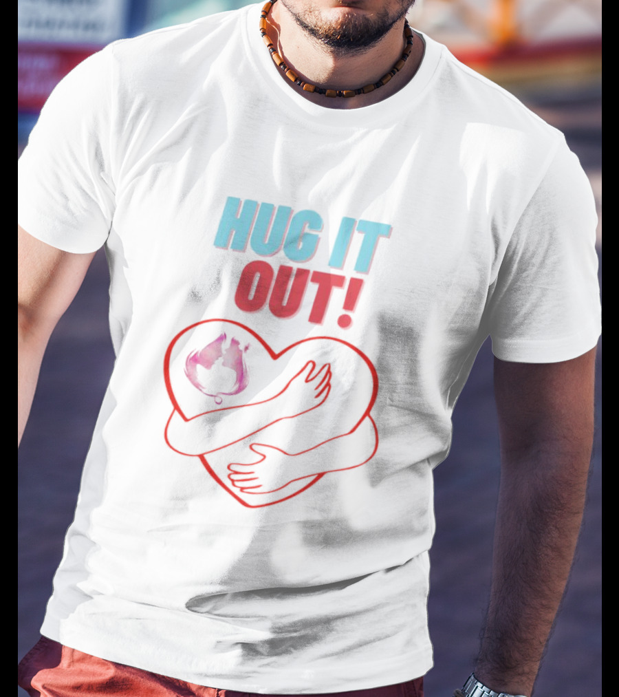 Hug It Out Heart Embrace Inside Red Outline T-Shirt