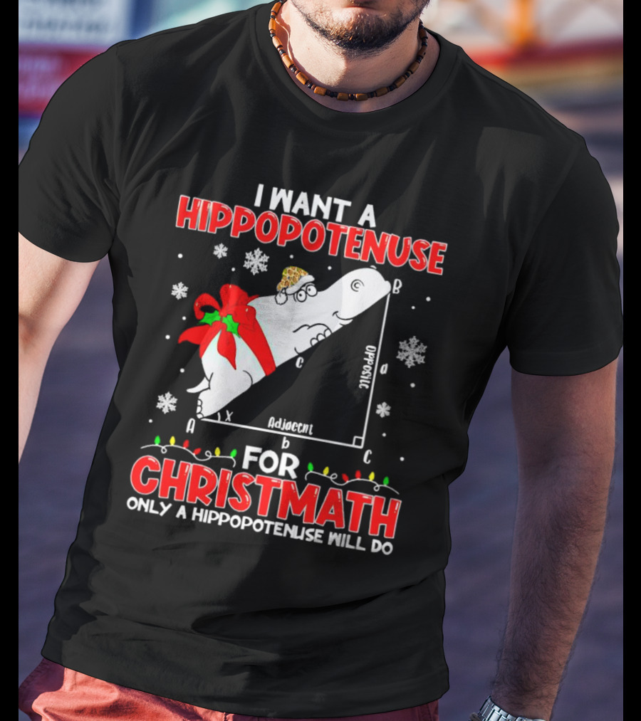 I Want A Hippopotenuse For Christmath Christmas Only A Hippopotenuse Will Do T-Shirt