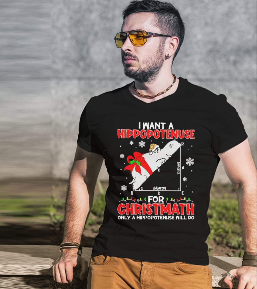 I Want A Hippopotenuse For Christmath Christmas Only A Hippopotenuse Will Do T-Shirt