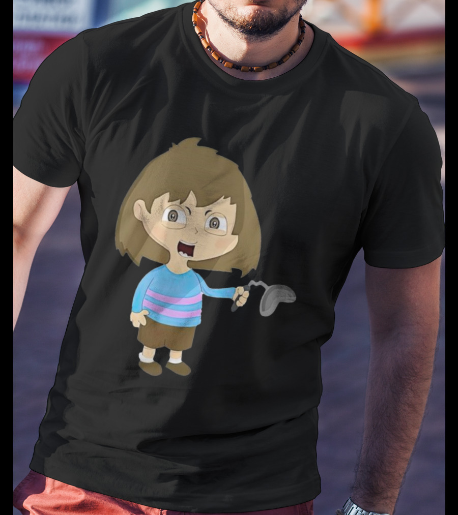 Lhugueny Sou Outfits Blue Striped Sweater Fun Cartoon Gaming Character T-Shirt