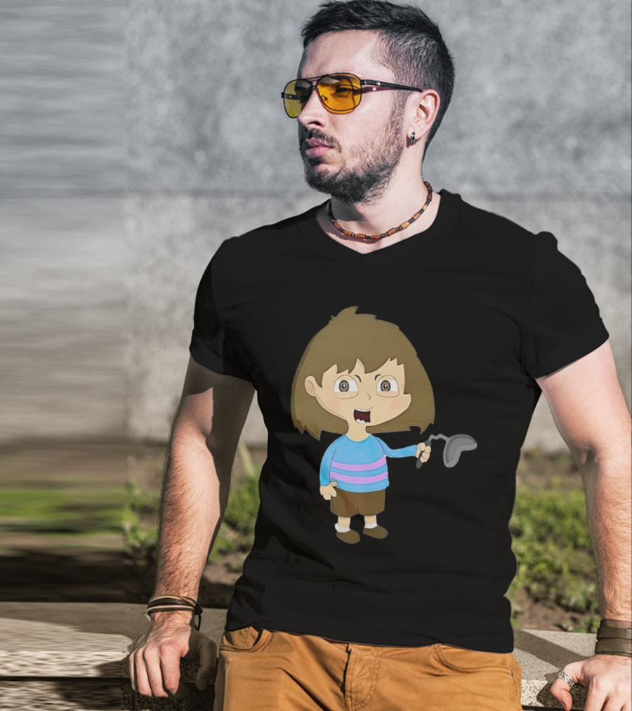 Lhugueny Sou Outfits Blue Striped Sweater Fun Cartoon Gaming Character T-Shirt