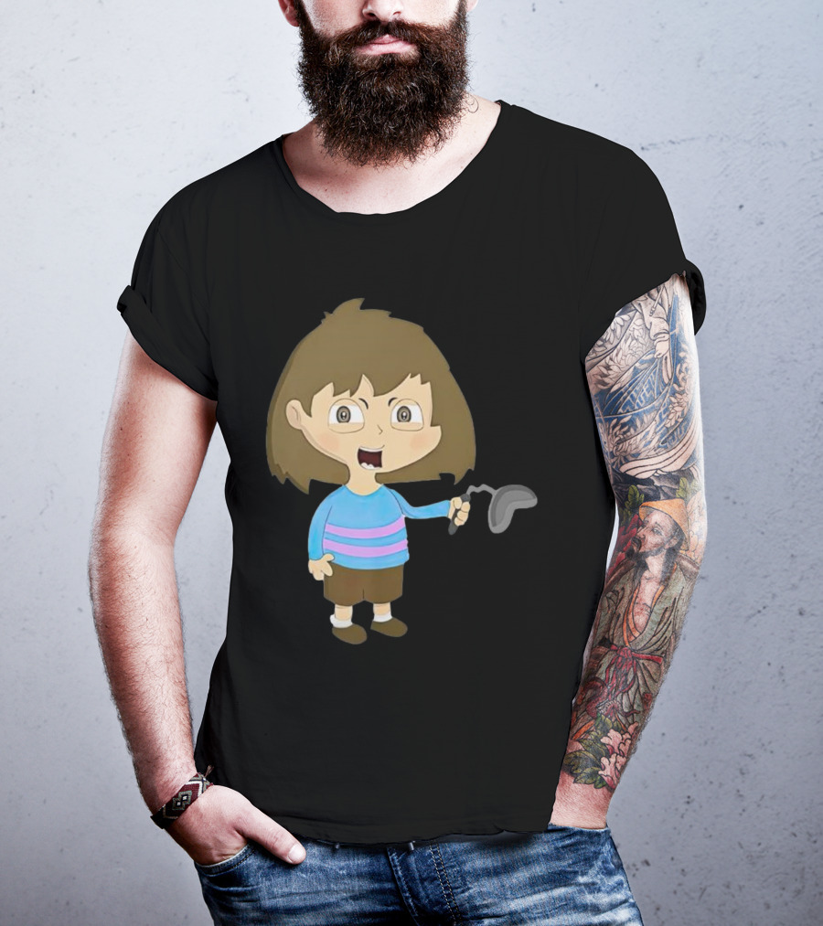 Lhugueny Sou Outfits Blue Striped Sweater Fun Cartoon Gaming Character T-Shirt