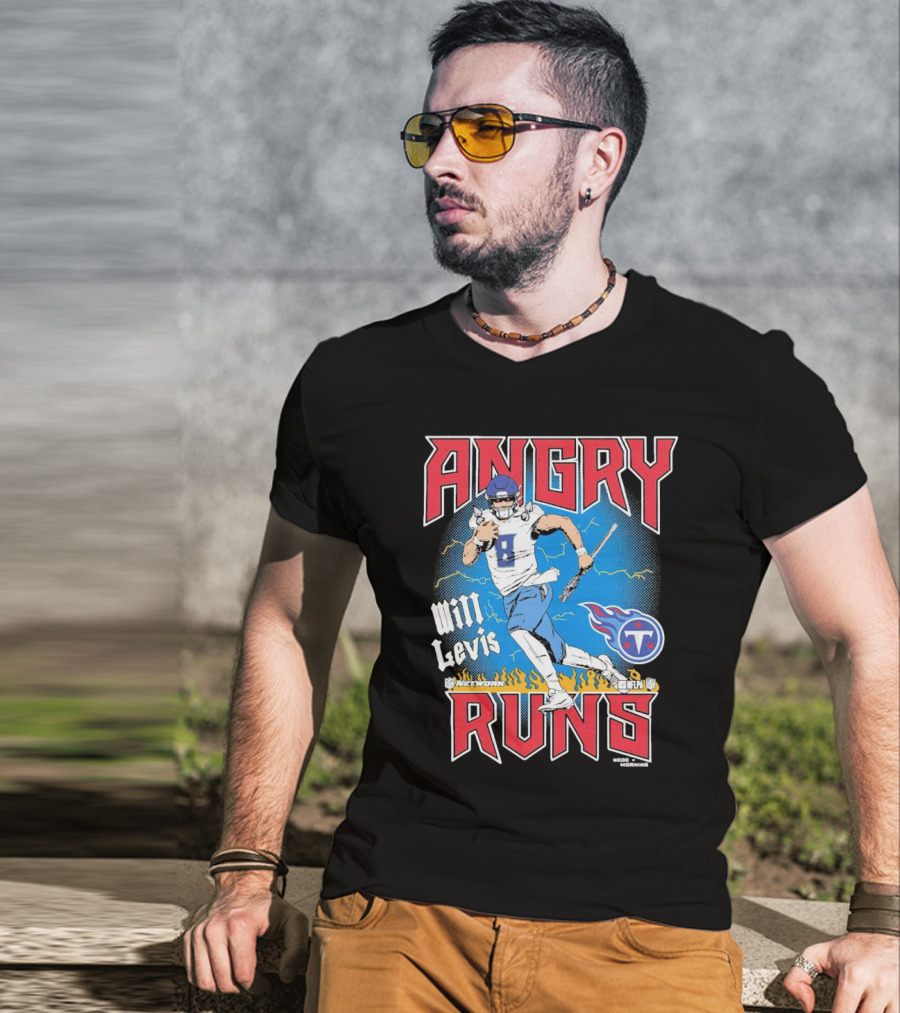 Tennessee Titans Will Levis Angry Runs NFL Network Football 8 Breaking Through Flames T-Shirt