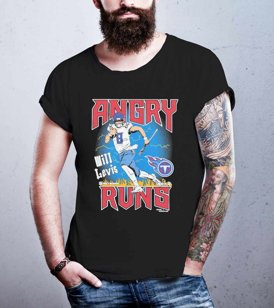 Tennessee Titans Will Levis Angry Runs NFL Network Football 8 Breaking Through Flames T-Shirt
