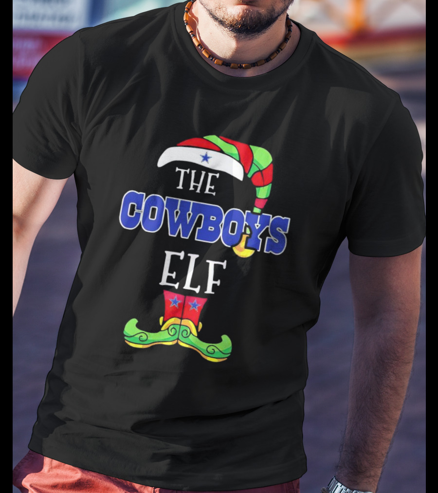 The Cowboys Elf Christmas Holiday Hat And Boots T-Shirt