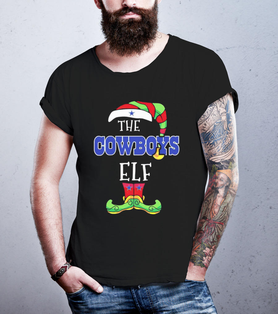 The Cowboys Elf Christmas Holiday Hat And Boots T-Shirt