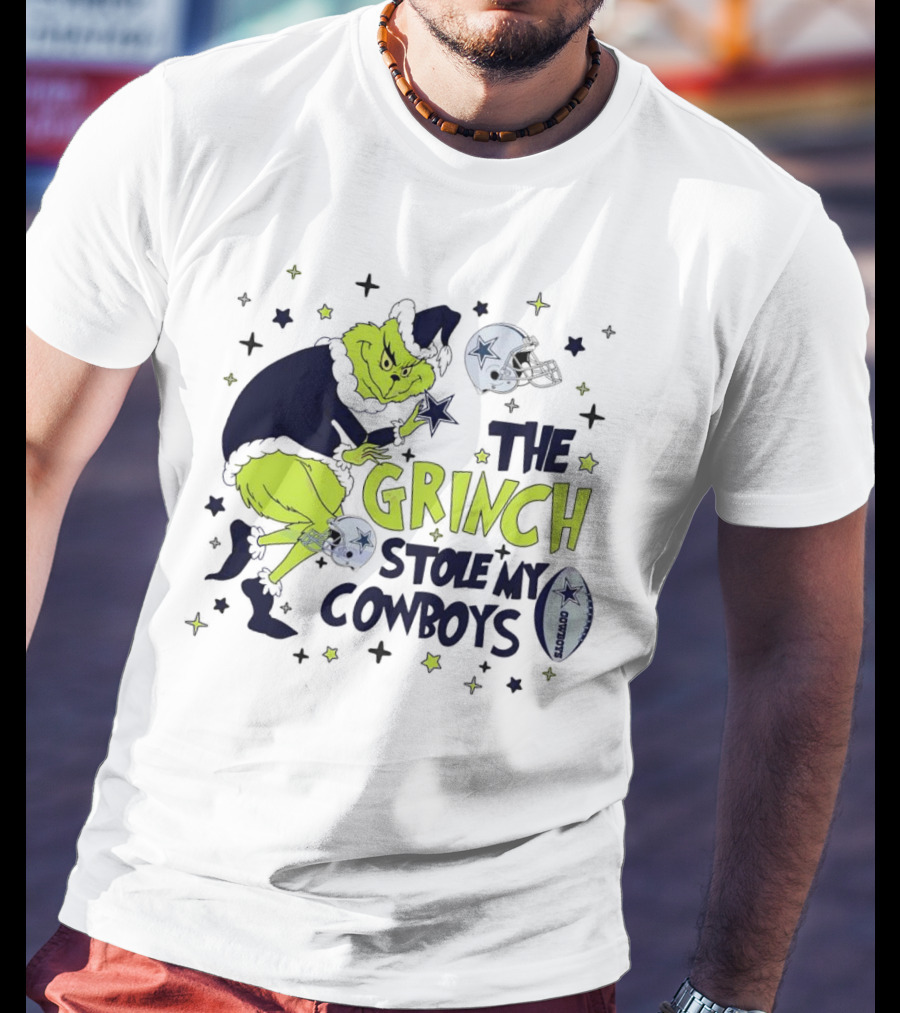 The Grinch Stole My Cowboys Christmas Football Helmet And Star T-Shirt