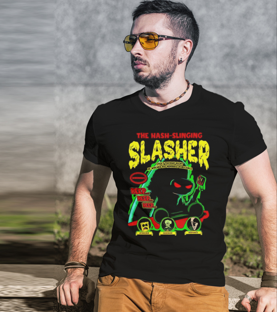 The Hash-Slinging Slasher Every Tuesday Night Beep Beep Featuring Spongebob Squidward Nosferatu T-Shirt