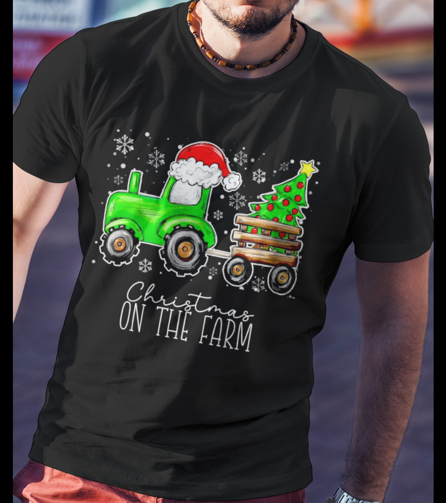 Christmas On The Farm Tractor Trailer Christmas Tree T-Shirt