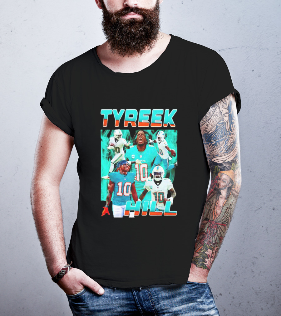 TYREEK HILL Picture Collage Miami Dolphins Football Images T-Shirt