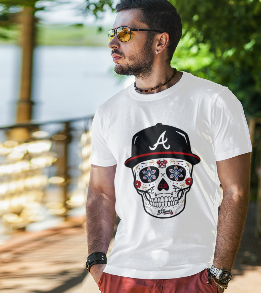 Atlanta Braves Sugar Skull Cap With Floral Elements T-Shirt