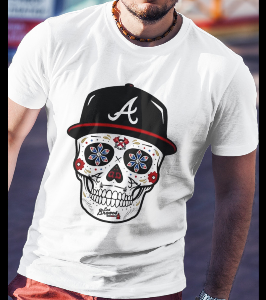 Atlanta Braves Sugar Skull Cap With Floral Elements T-Shirt