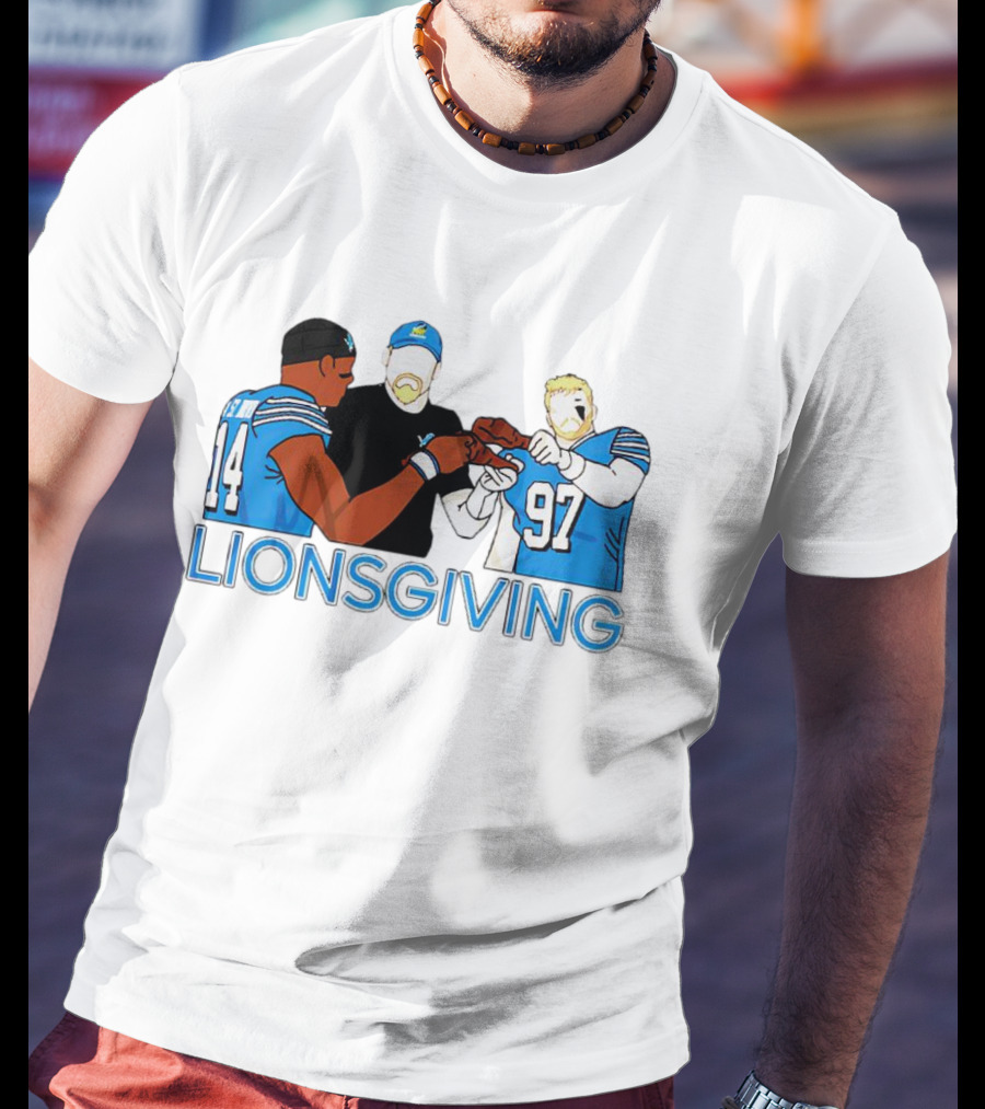 Detroit Lions Thanksgiving Lionsgiving Celebration With 14 And 97 T-Shirt
