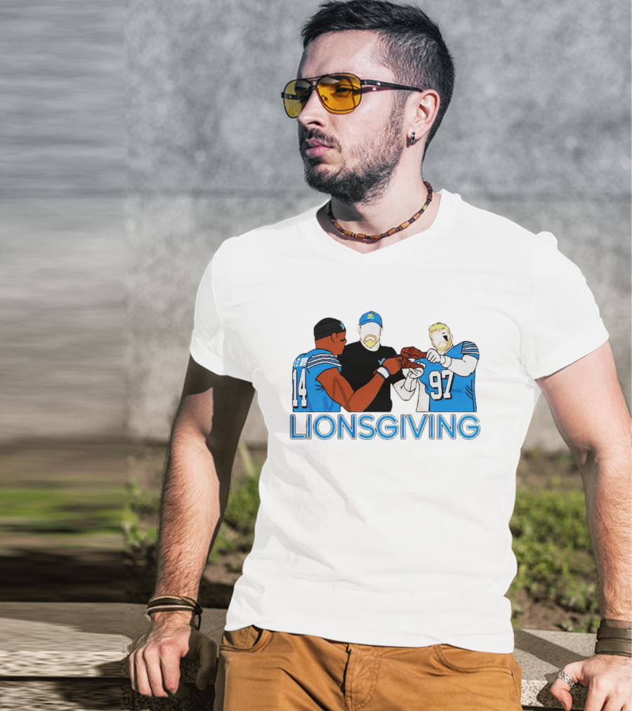 Detroit Lions Thanksgiving Lionsgiving Celebration With 14 And 97 T-Shirt