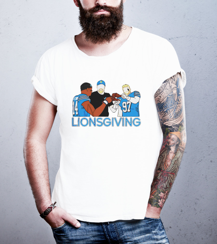 Detroit Lions Thanksgiving Lionsgiving Celebration With 14 And 97 T-Shirt