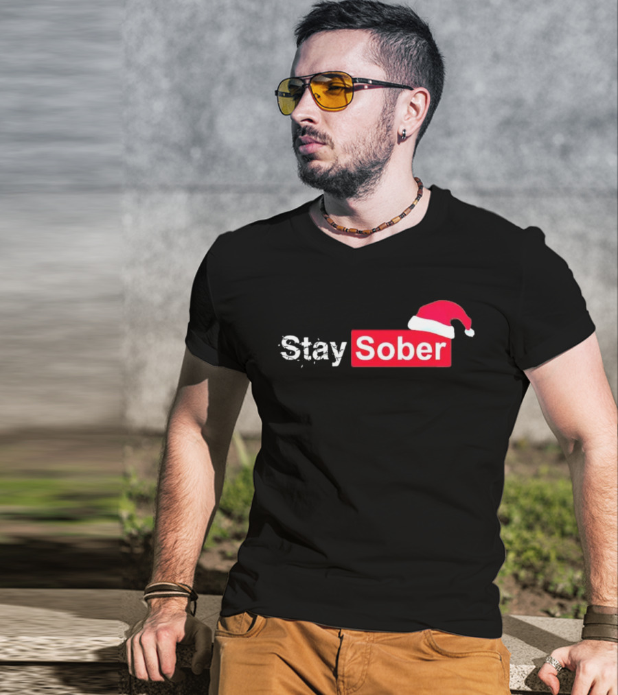 Stay Sober Santa Hat T-Shirt