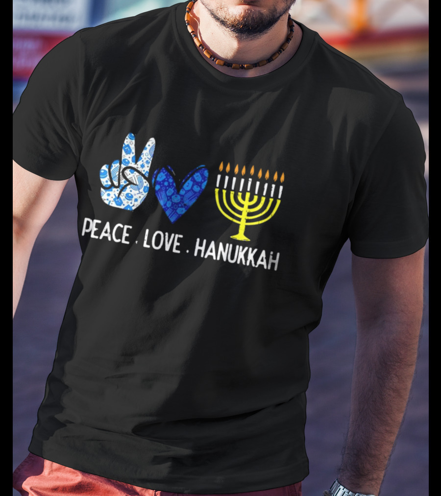 Peace Love Hanukkah Menorah Symbol Blue T-Shirt