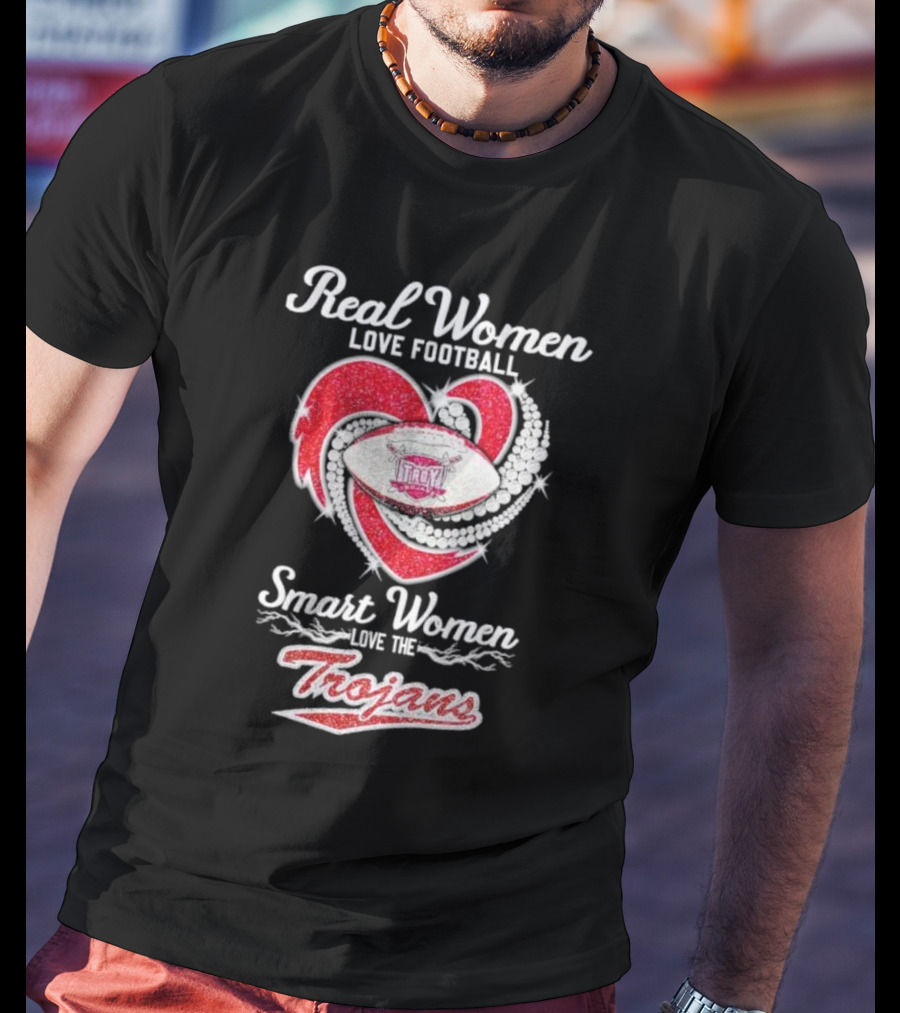 Real Women Love Football Smart Women Love The Trojans Football Heart T-Shirt
