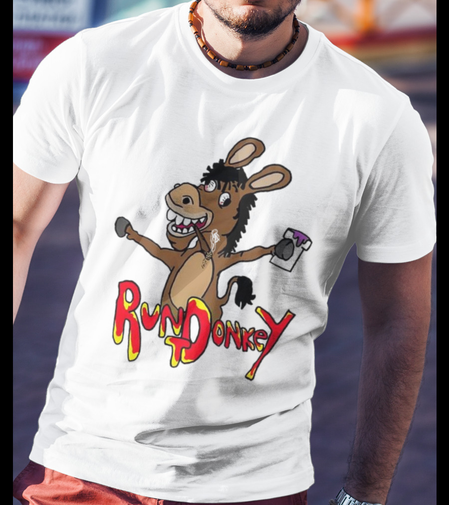 Runt Donkey Parody With Cartoon Donkey Holding Bell And Rockstar T-Shirt