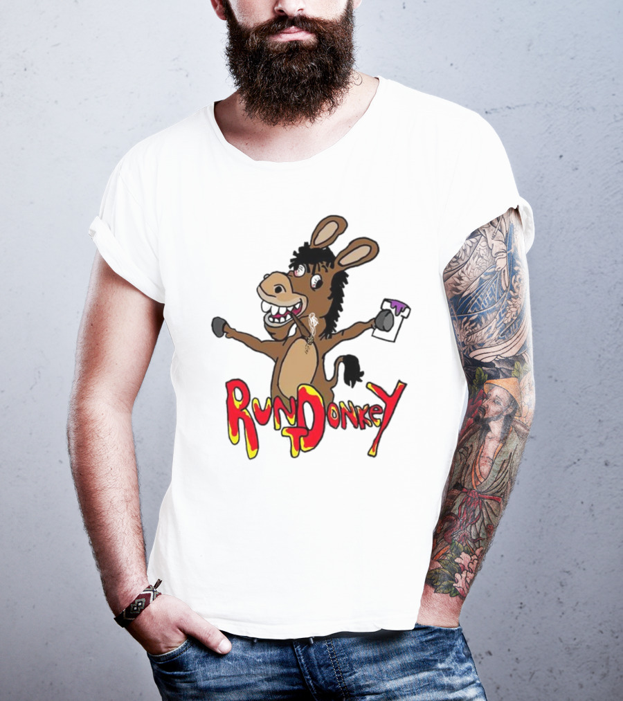Runt Donkey Parody With Cartoon Donkey Holding Bell And Rockstar T-Shirt