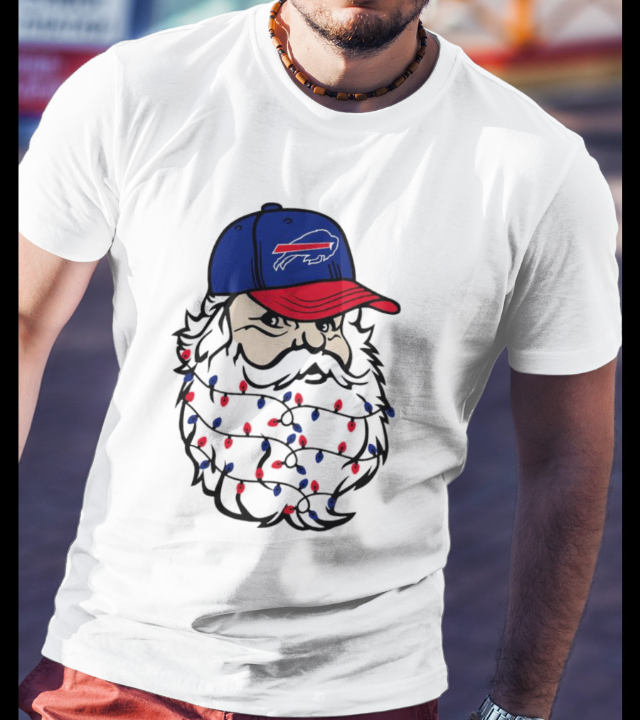 Santa Buffalo Bills Christmas Lights Beard Football T-Shirt