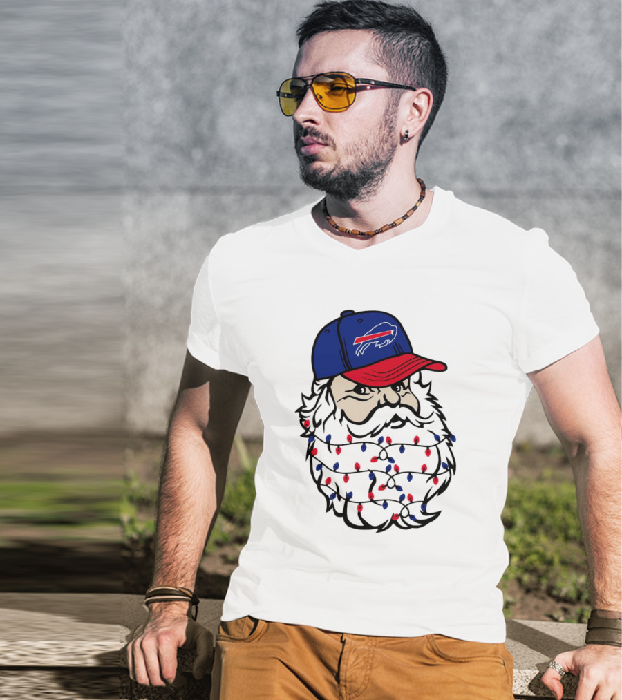 Santa Buffalo Bills Christmas Lights Beard Football T-Shirt