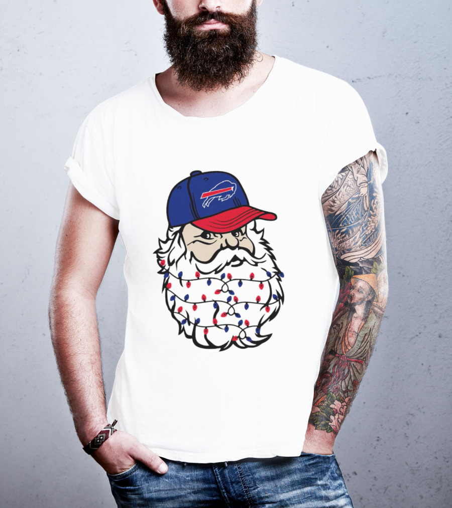 Santa Buffalo Bills Christmas Lights Beard Football T-Shirt