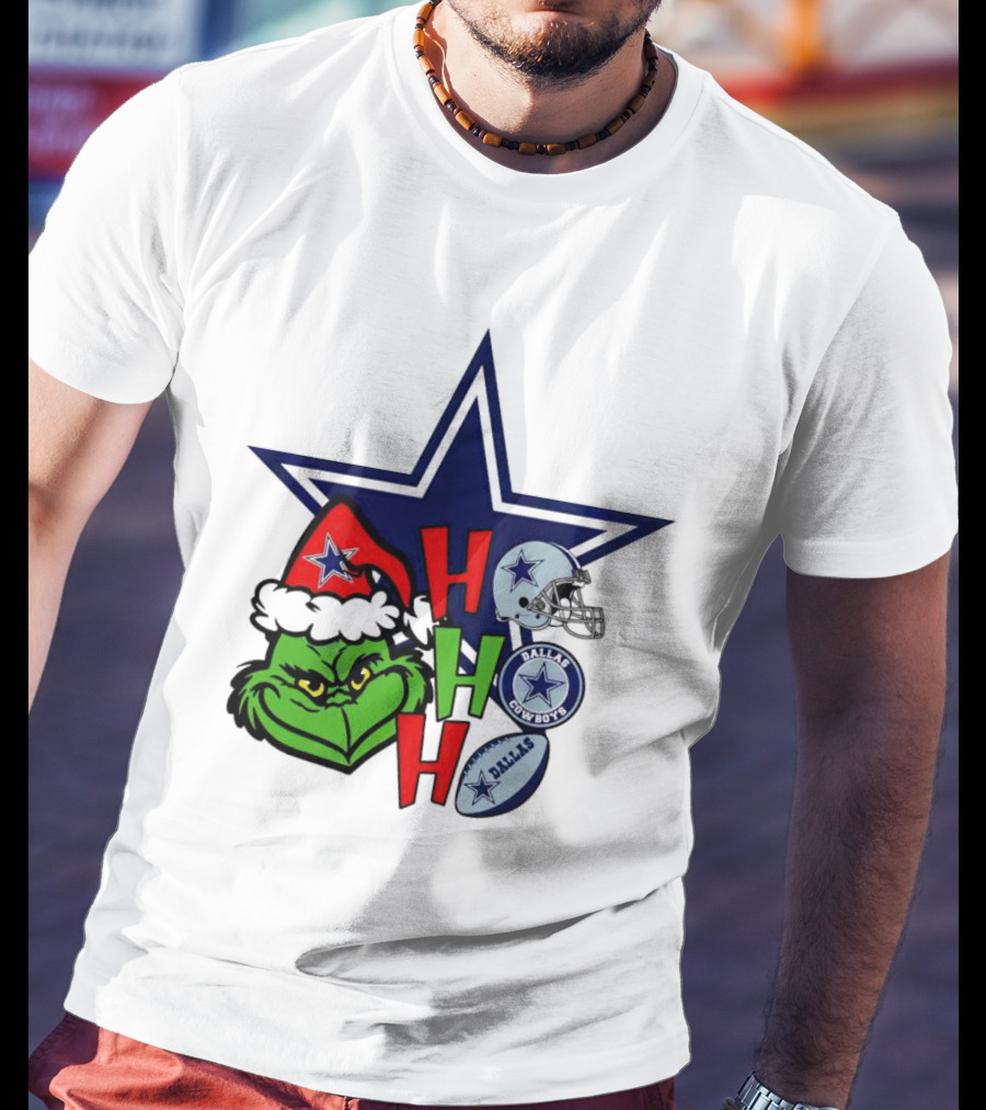 Santa Grinch Ho Ho Ho Dallas Cowboys Christmas Star Helmet T-Shirt