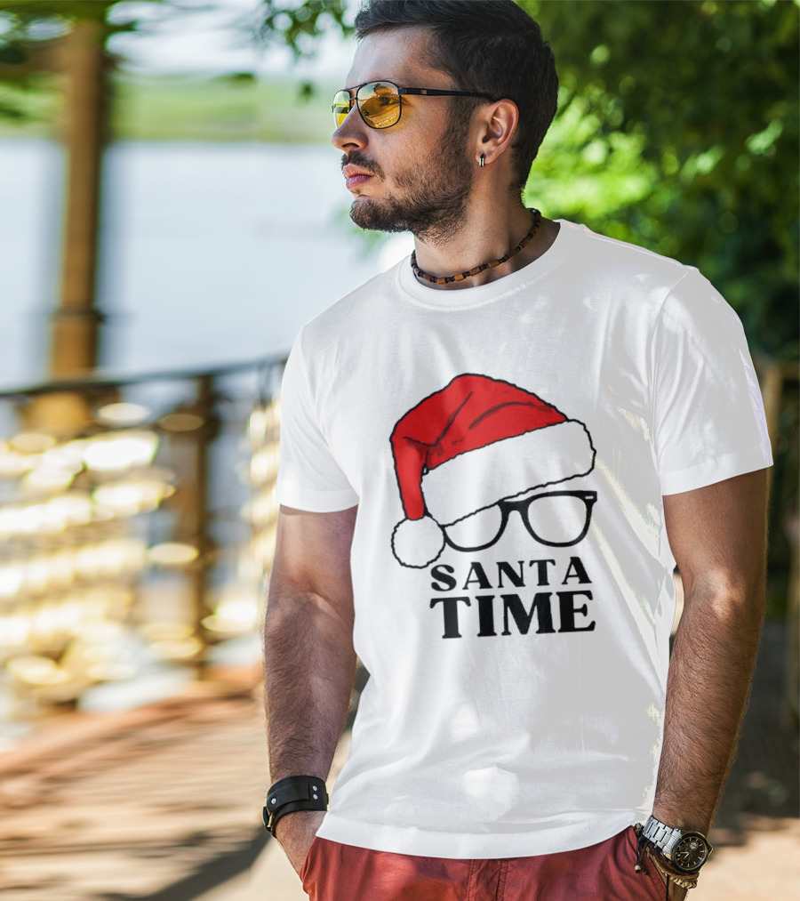 Santa Time Red Hat And Glasses Christmas T-Shirt
