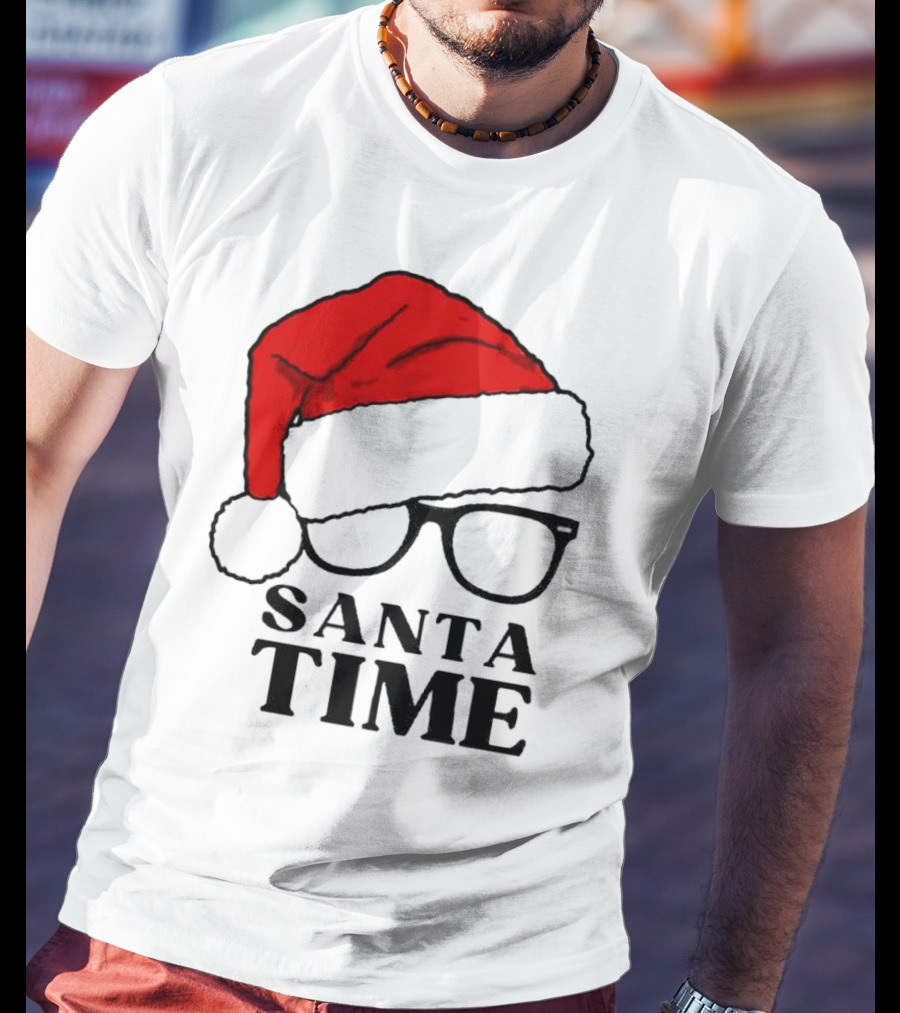 Santa Time Red Hat And Glasses Christmas T-Shirt