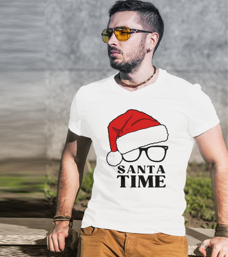 Santa Time Red Hat And Glasses Christmas T-Shirt