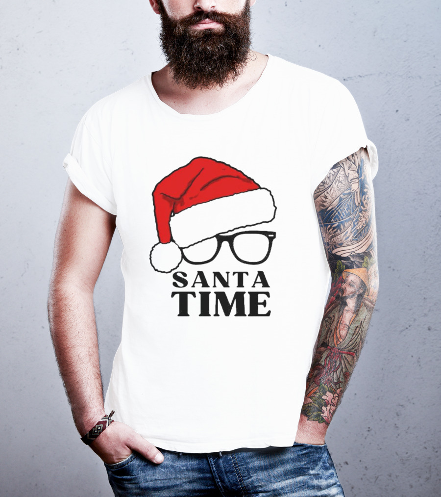 Santa Time Red Hat And Glasses Christmas T-Shirt