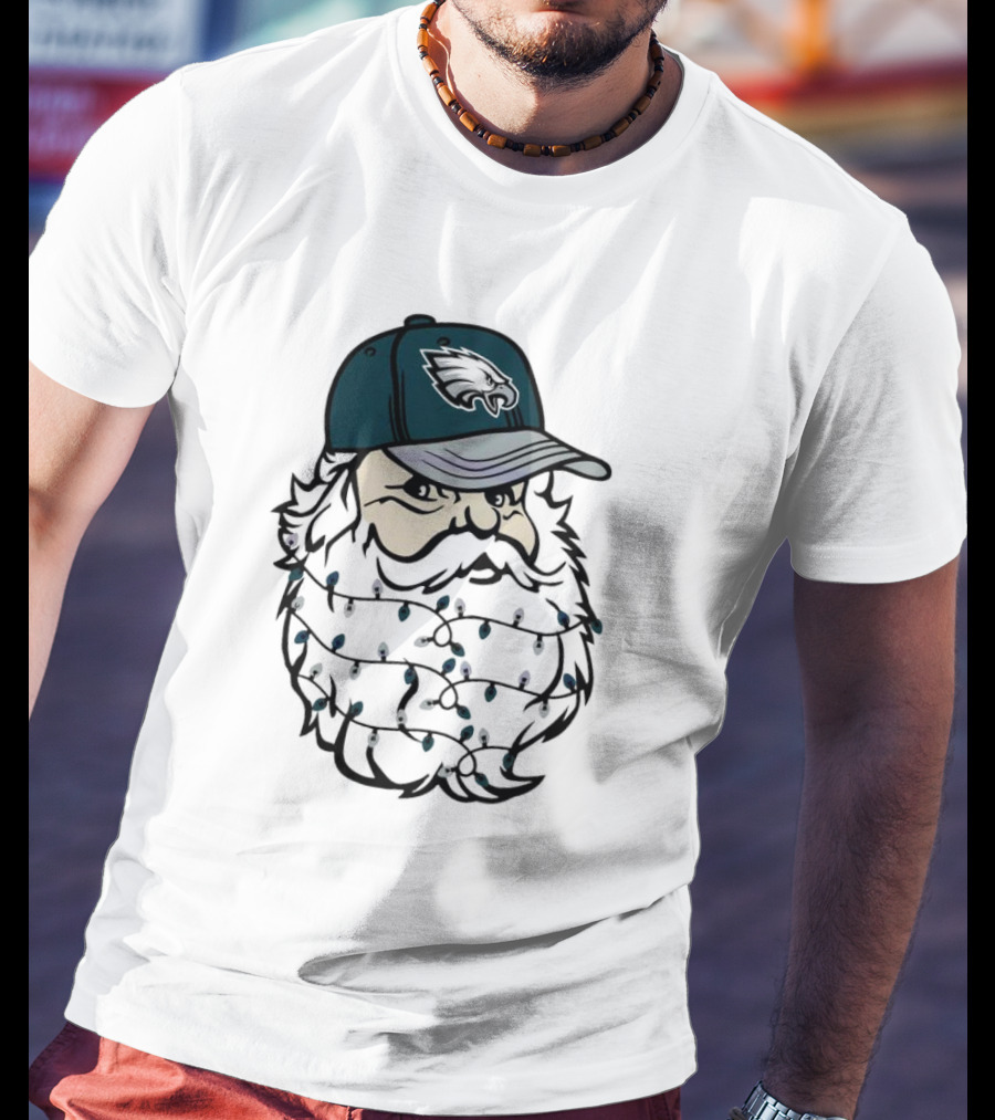 Philadelphia Eagles Santa Hat Christmas Lights Beard T-Shirt