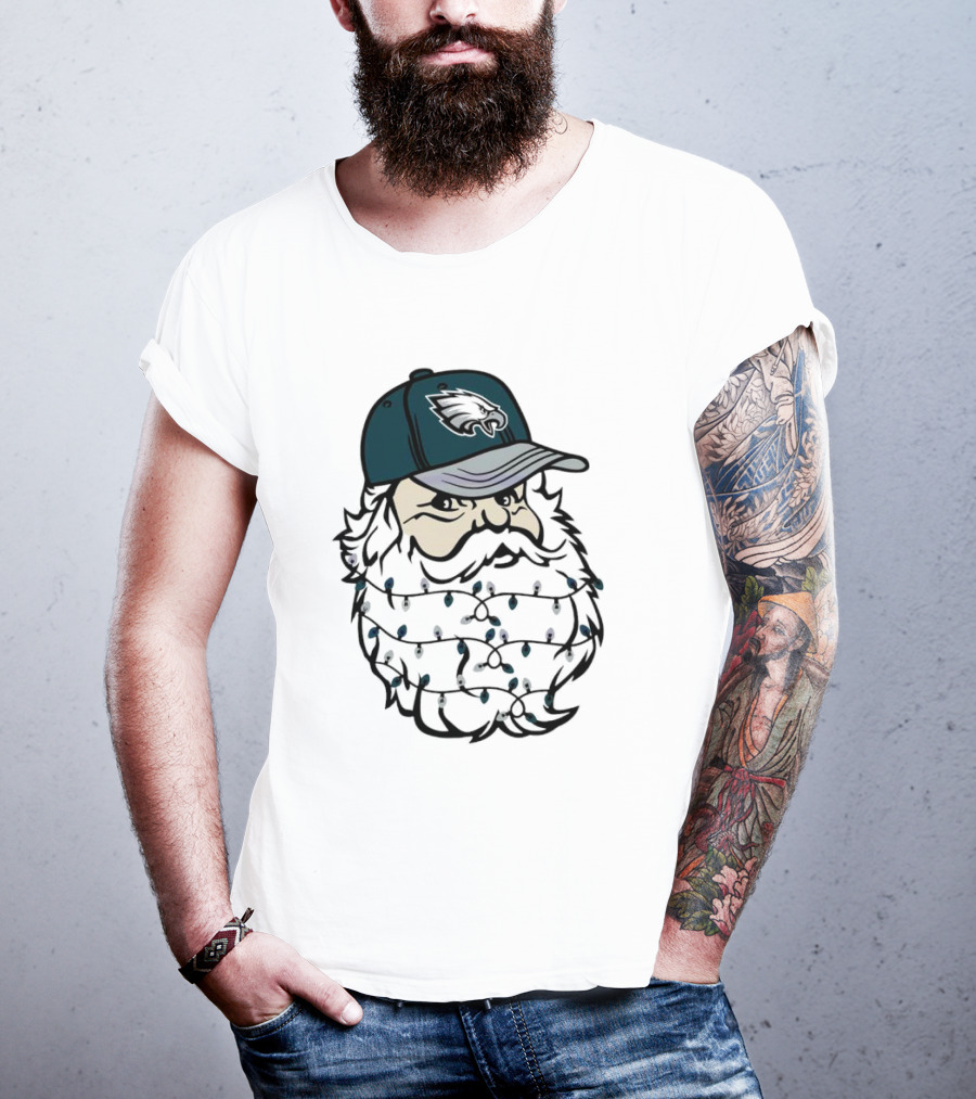 Philadelphia Eagles Santa Hat Christmas Lights Beard T-Shirt