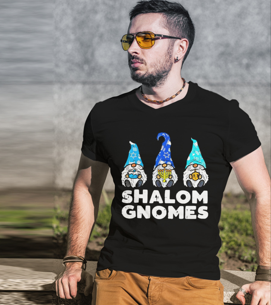 Shalom Gnomes Hanukkah Menorah Star Of David T-Shirt