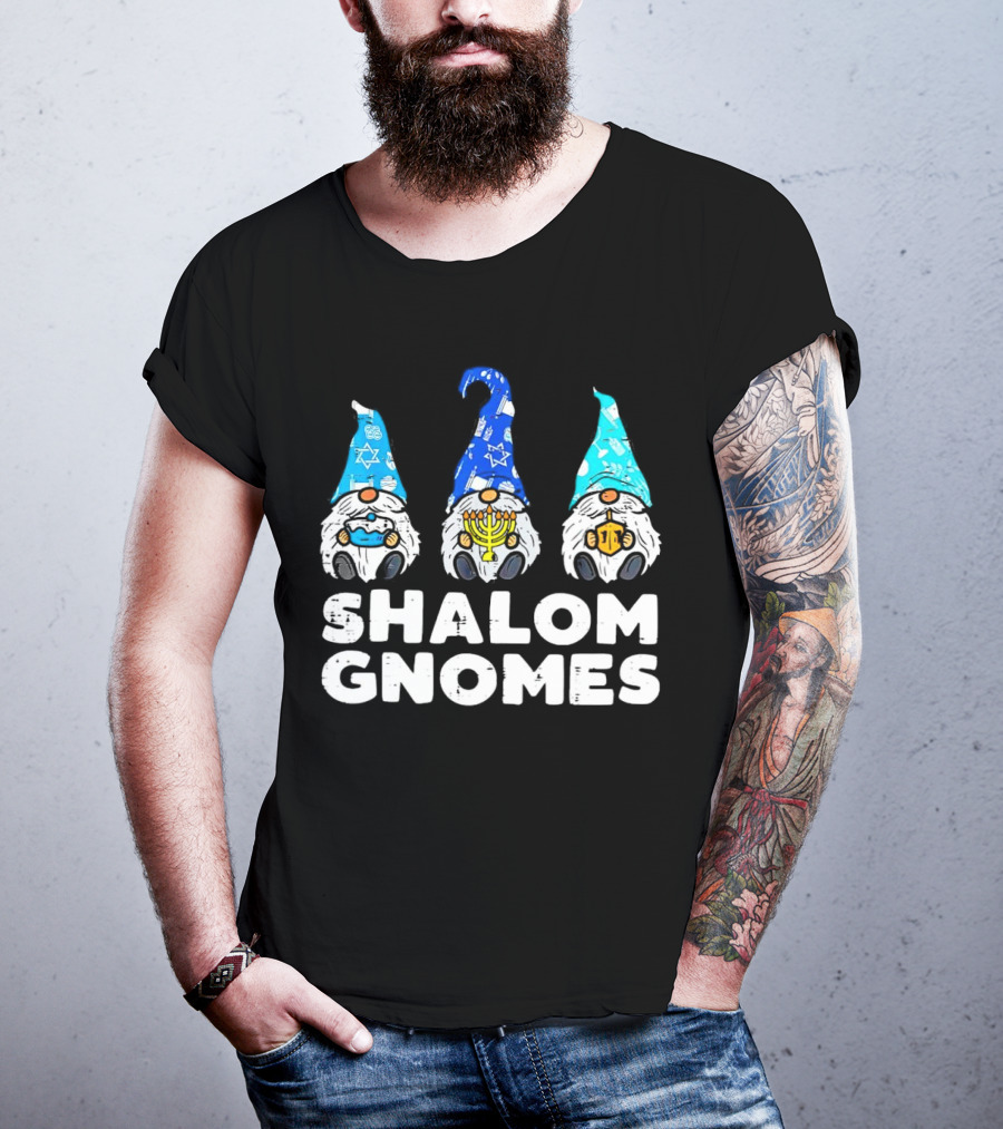 Shalom Gnomes Hanukkah Menorah Star Of David T-Shirt