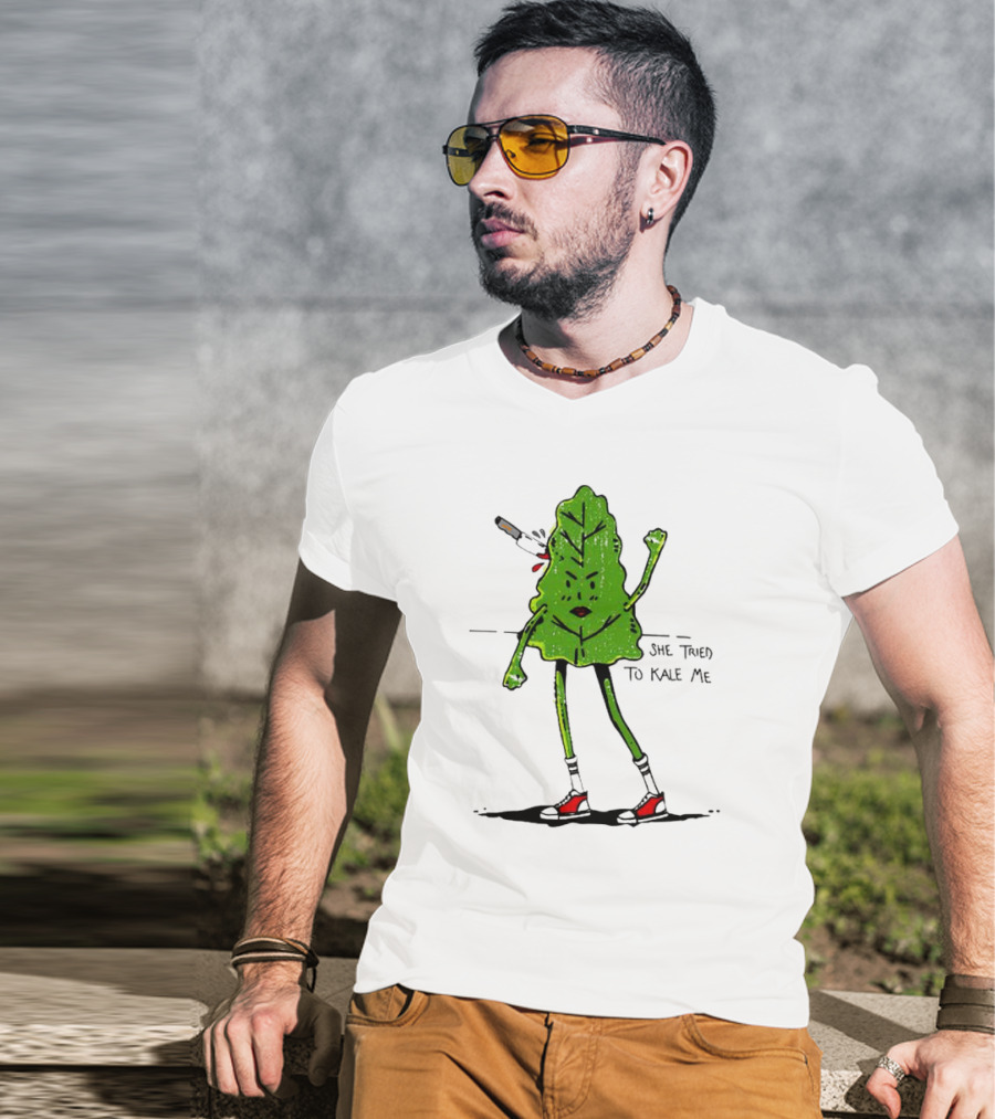 She Tried To Kale Me Smoking Kale Leaf Cartoon In Red Heels T-Shirt