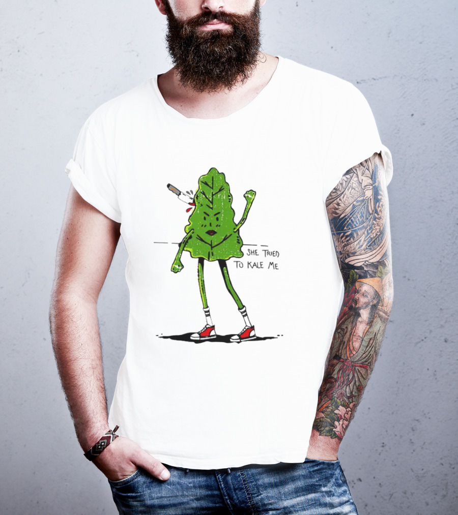 She Tried To Kale Me Smoking Kale Leaf Cartoon In Red Heels T-Shirt
