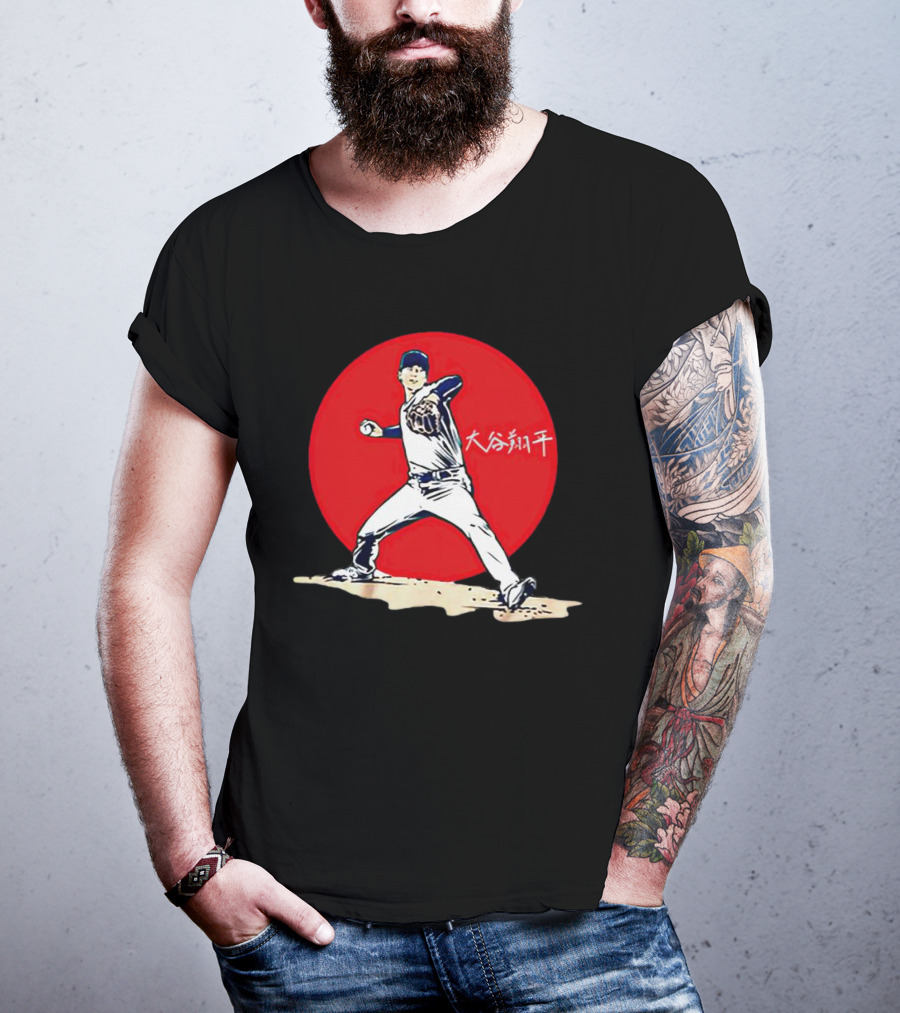 Shohei Ohtani Japanese Baseball Pitcher Icon Red Circle Kanji T-Shirt