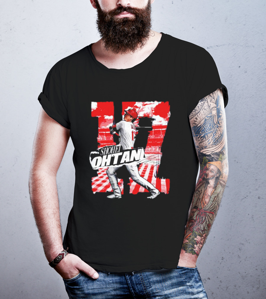 Shohei Ohtani Los Angeles Baseball 17 Cartoon Signature T-Shirt