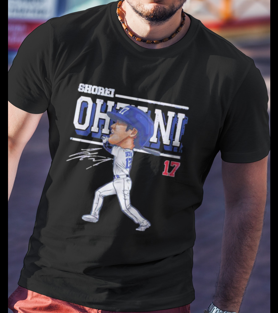Shohei Ohtani Cartoon Signature 17 Batter Baseball T-Shirt