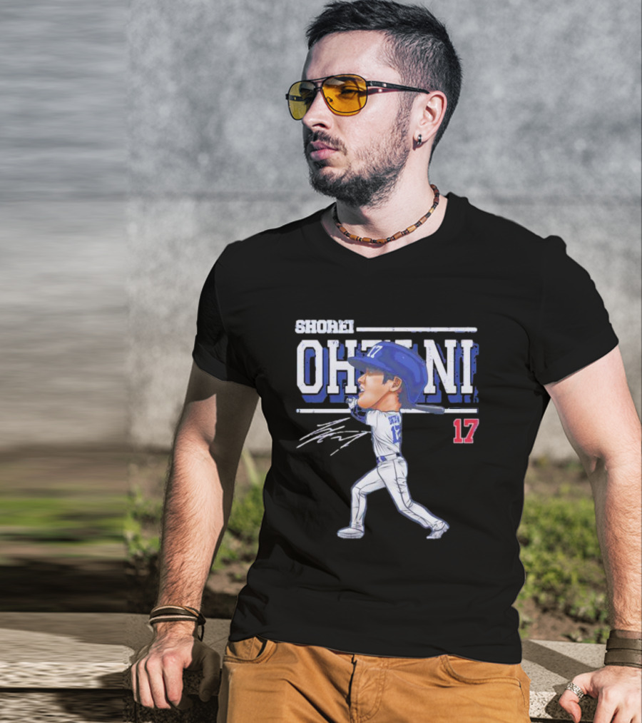 Shohei Ohtani Cartoon Signature 17 Batter Baseball T-Shirt